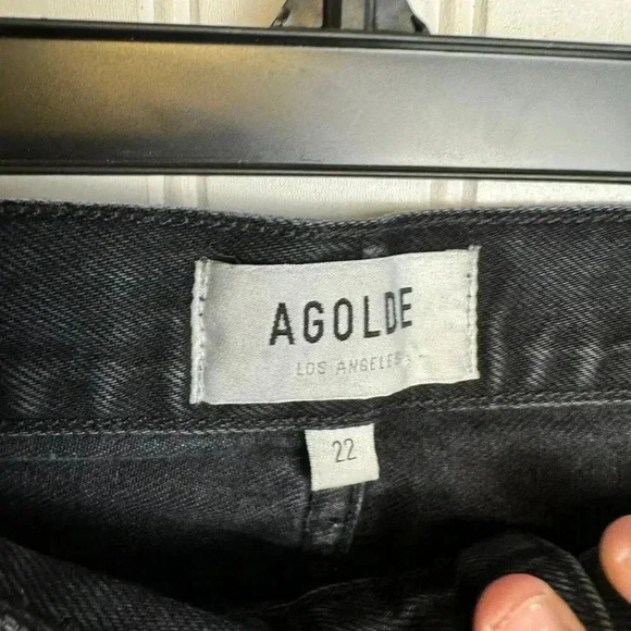 Agolde 90's Crop Black Distressed Jeans Button Fly 22” waist - Picture 3 of 6